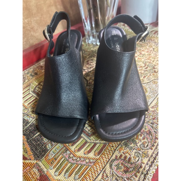 rag & bone New York Black Leather Slingback Block Heel Sandals Size 37 - Picture 2 of 8